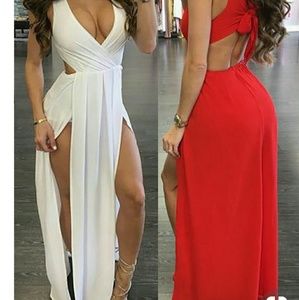 BLACK sexy V neck high slit maxi dress